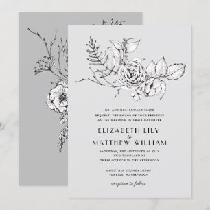 Faire-part de mariage gris Fleur sauvage romantiqu