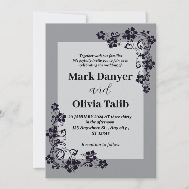 Faire-part de mariage gris / simple et romantique (Devant)