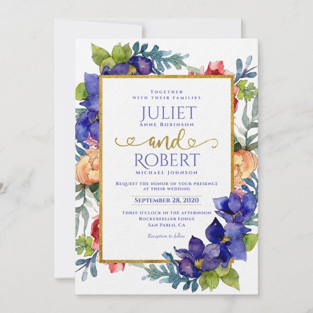 Faire-part de mariage | Happiness Watercolor Flora (Devant)