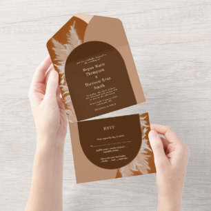 Faire-part de mariage Herbe des Pampas foncée et A