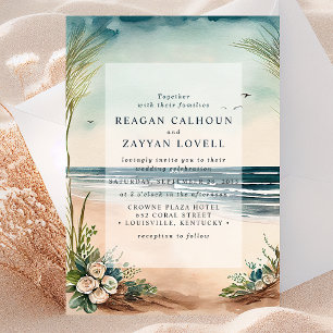 Faire-part de mariage Herbe et roses de la plage o