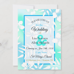 Faire-part de mariage Hibiscus bleu et Turquoise