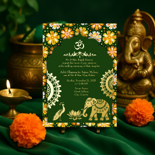 faire-part de mariage hindou paon lotus émeraude é