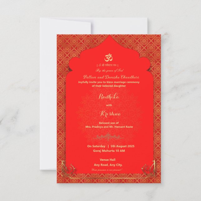 Faire-part de mariage hindoue indienne (Devant)