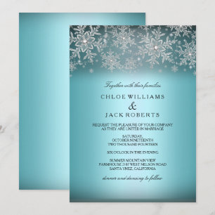 Faire-part de mariage hivernal bleu flocon de cris