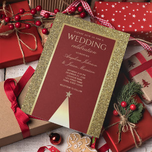 Faire-part de mariage hivernal en or et Bourgogne