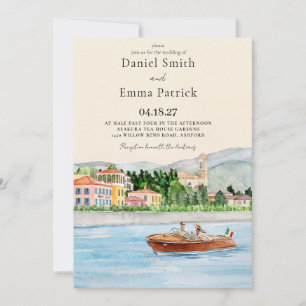 Faire-part de mariage illustré du lac de Côme Ital