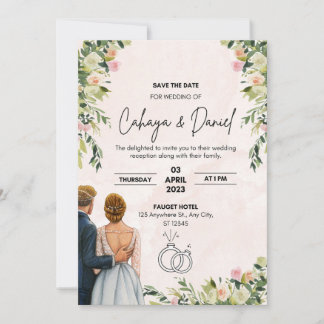 Faire-part de mariage illustrée rose