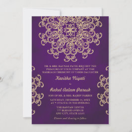 Faire-part de mariage indien de style violet et or