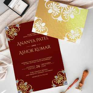 Faire-part de mariage indien Mandala rouge et or