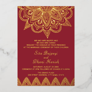 Faire-part de mariage indien Red and Real Gold Foi