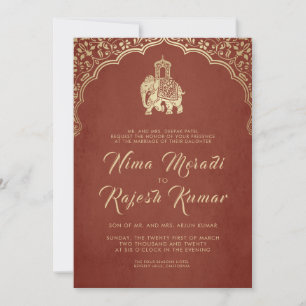 Faire-part de mariage Indien, Rouge, Or, Ganesha I