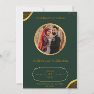 Faire-part de mariage indien vert foncé et or