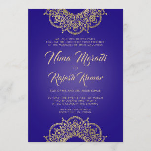 Faire-part de mariage Indien, Violet, Or, Mandala