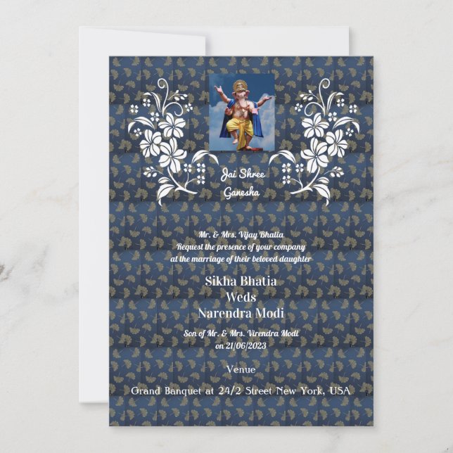 Faire-part de mariage indienne avec Ganesha auspic (Devant)