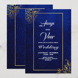 FAIRE-PART DE MARIAGE indienne BLUE et Gold Peacoc