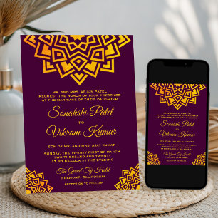 Faire-part de mariage indienne de Mandala en or pr