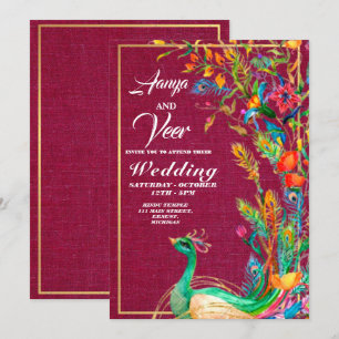 Faire-part de mariage indienne de Peacock rose et