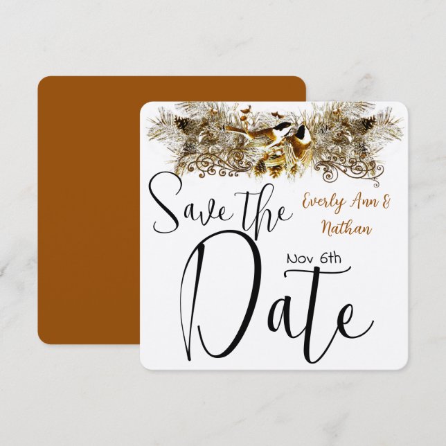 Faire-part de mariage Inséparables forestiers (Devant / Derrière)