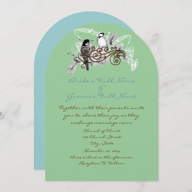 Faire-part de mariage Inséparables vintages (Devant / Derrière)