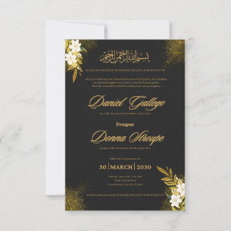 Faire-part de mariage islamique Elegant Noir & Or 