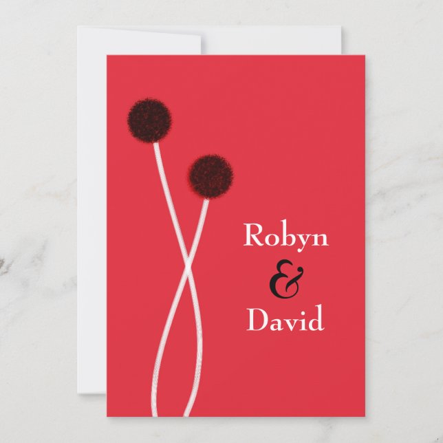 Faire-part de mariage japonais Sumi-e rouge et noi (Devant)