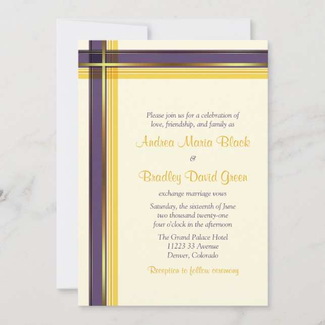 Faire-part de mariage jaune doré violet (Devant)