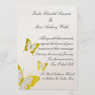Faire-part de mariage jaune élégant de papillons