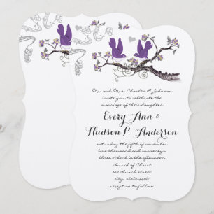 Faire-part de mariage jaune et violet Oiseaux Vint