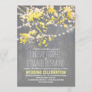 Faire-part de mariage jaune gris avec lumières à c