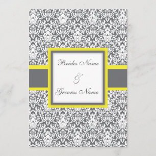 Faire-part de mariage (jaune) gris de damassé