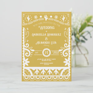 Faire-part de mariage jaune moutarde et blanc Pape