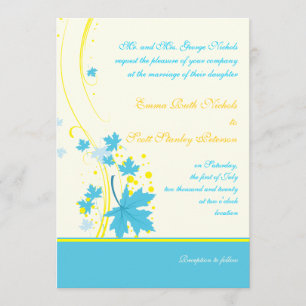 Faire-part de mariage jaune turquoise feuille