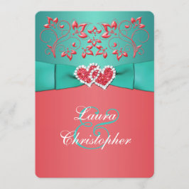 Faire-part de mariage jointif floral turquoise de