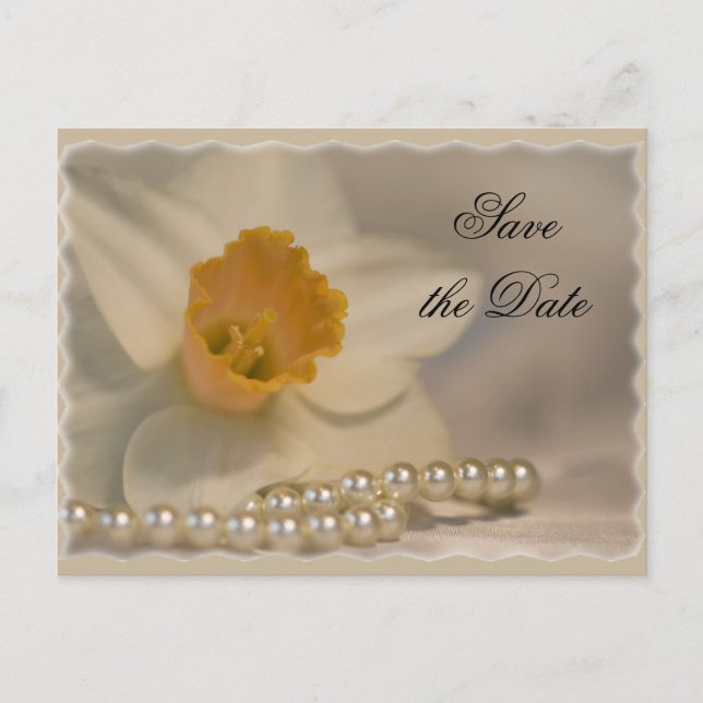 Faire-part de mariage Jonquille blanche et perles (Devant)