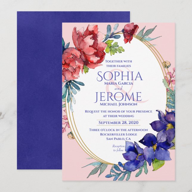 Faire-part de mariage | Joyeux aquarelle florale (Devant / Derrière)