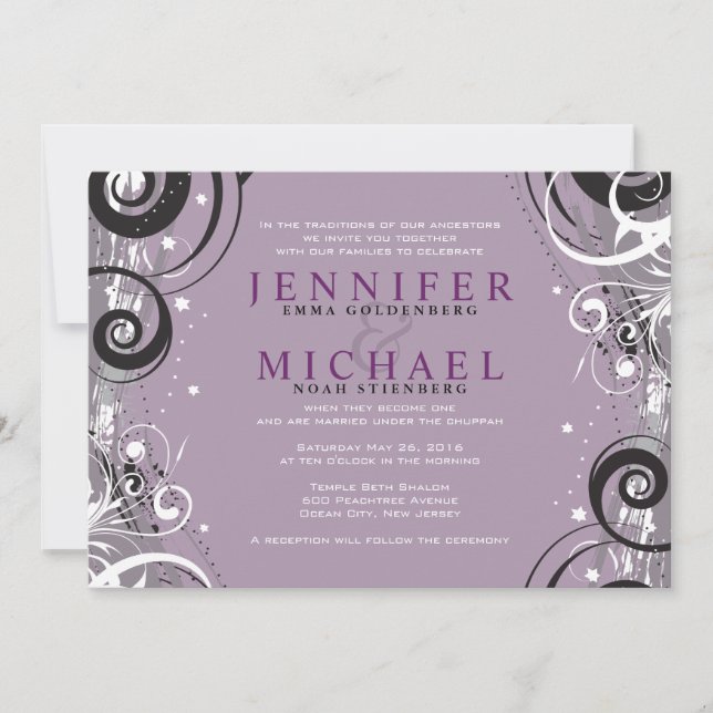 FAIRE-PART DE MARIAGE juif GRAS SWIRLS (Devant)
