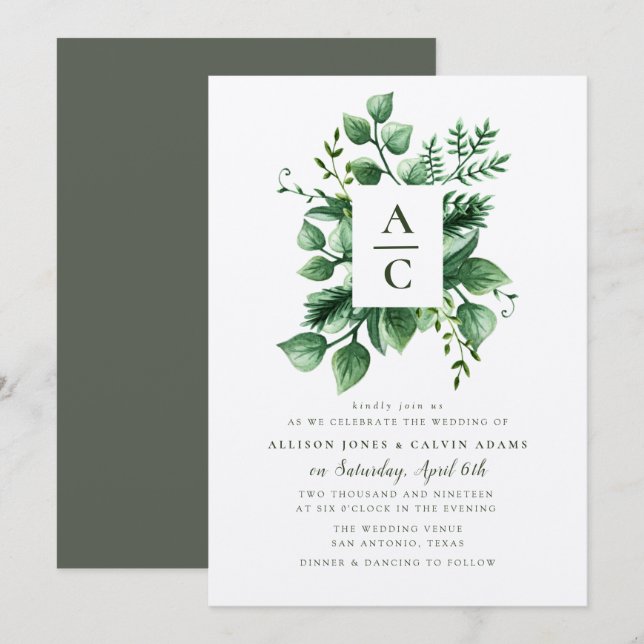 Faire-part de mariage kraft feuillage d'été (Devant / Derrière)