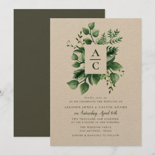 Faire-part de mariage kraft feuillage d'été