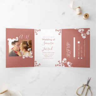 Faire-part de mariage kraft saumon motif botanique