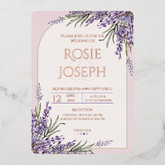 Faire-part de mariage lavande à feuilles d'alumini