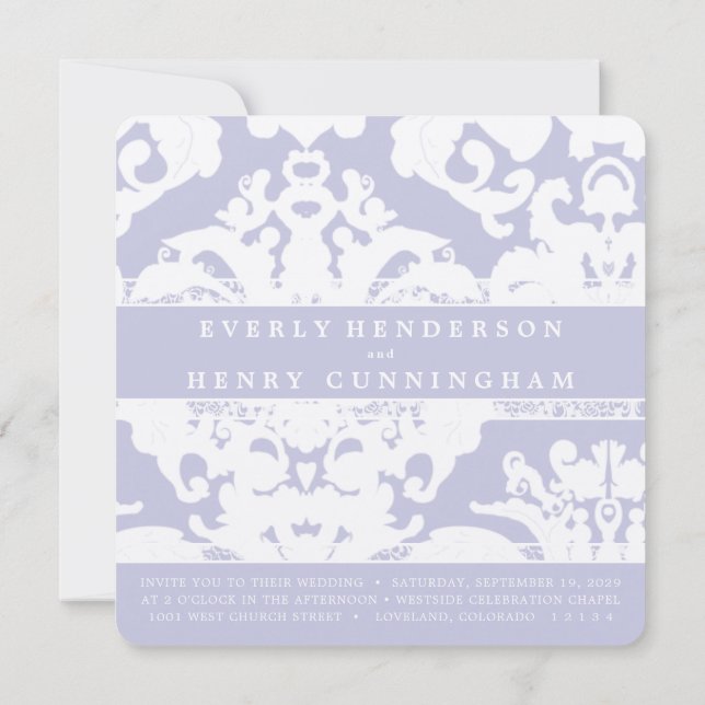 Faire-part de mariage Lavande Damask (Dos)