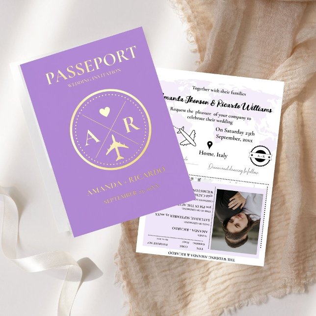 Faire-part de mariage Lavande et Gold Passport (Créateur téléchargé)