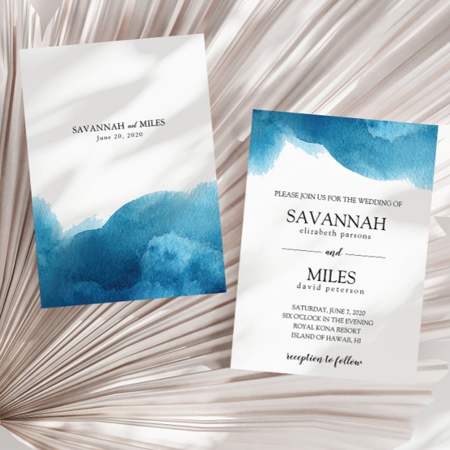 Faire-part de mariage lavis bleu aquarelle (Créateur téléchargé)