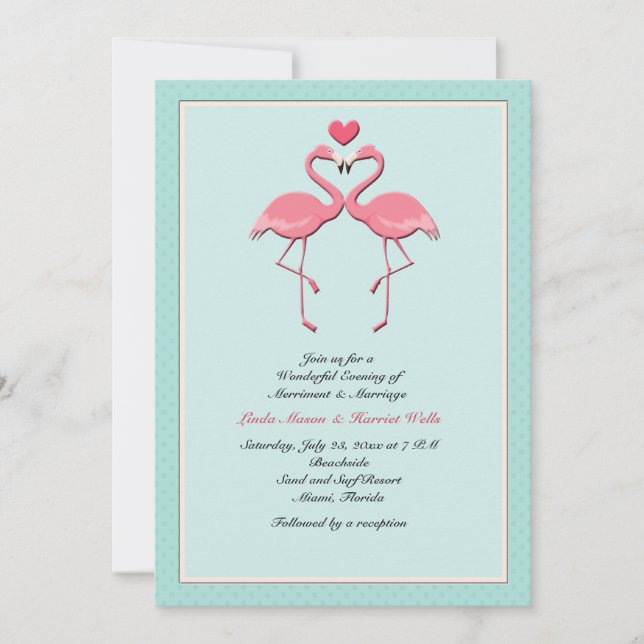Faire-part de mariage lesbienne des Flamants roses (Devant)