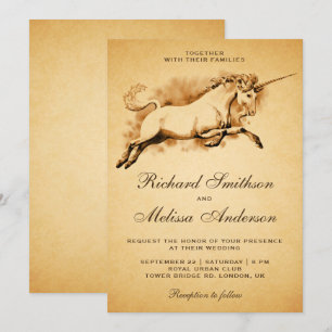 Faire-part de mariage licorne mythique vintage