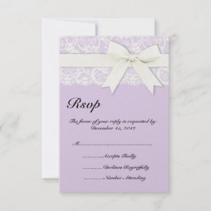 Faire-part de mariage lila violet dentelle blanche