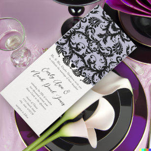 Faire-part de mariage Lilac Trim noir Damask