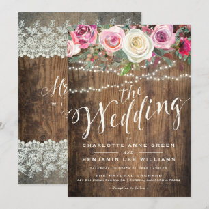 FAIRE-PART DE MARIAGE Lumières florales en bois r