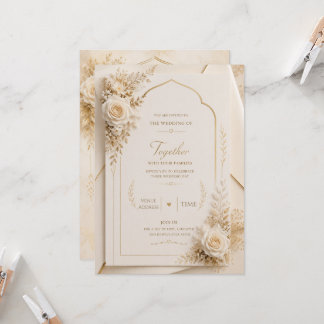 Faire-part de mariage luxe or ivoire